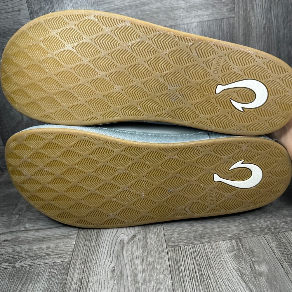OluKai Kipe'a Heu Slippers Mens 14 Fog Grey Leather Minimalist Comfort NEW - Picture 8 of 9